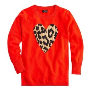 J. Crew Red Sweater with Leopard Heart